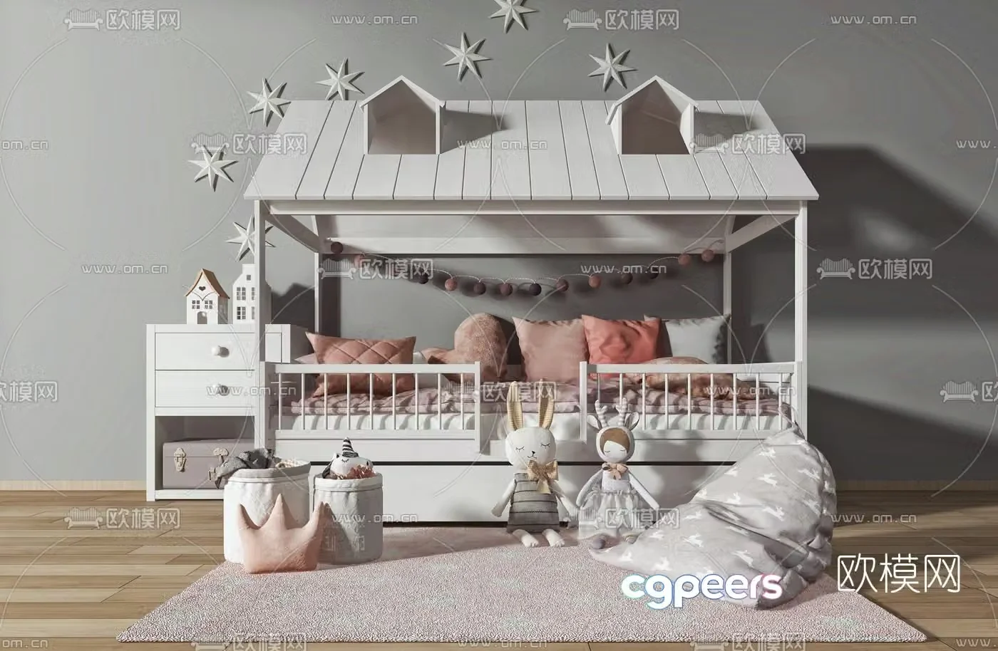 Nordic canopy bed children’s bed 3d model