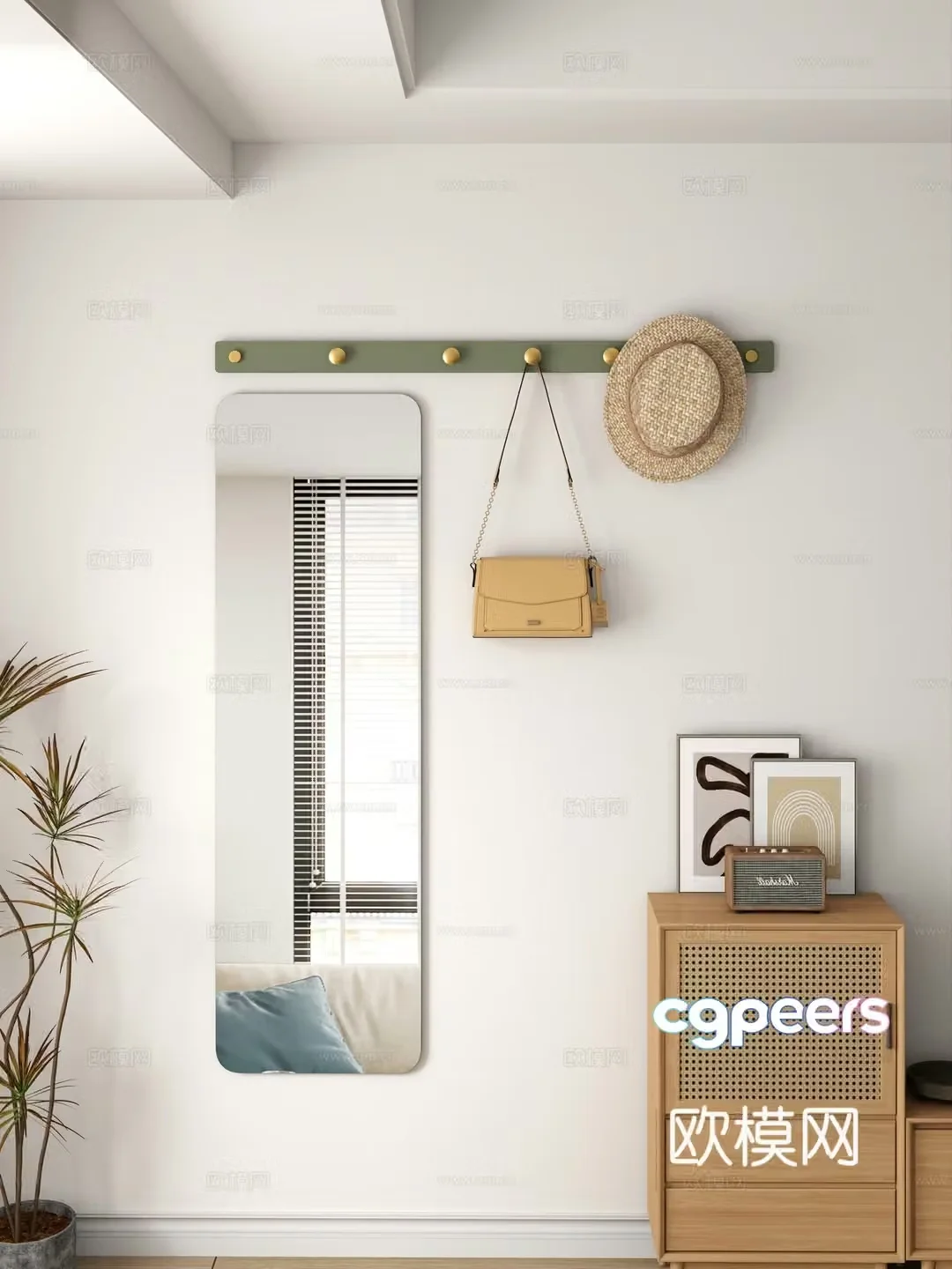 Full-body mirror clothes rod mirror ornament clothes rod mirror combination 3D model
