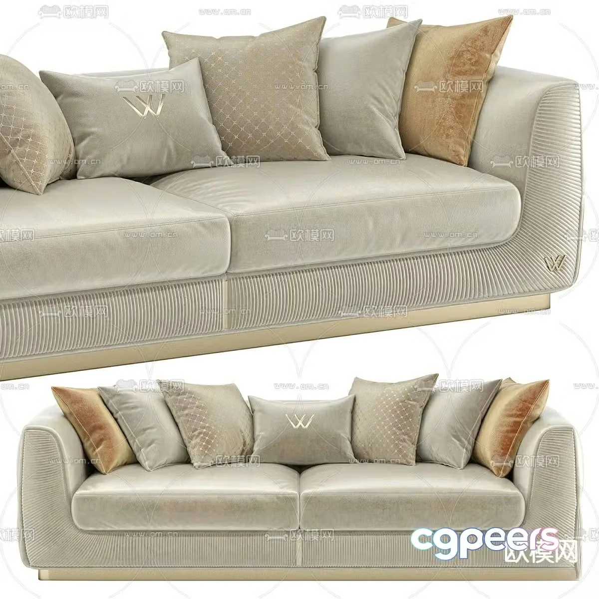 Double sofa upholstered sofa 3d model