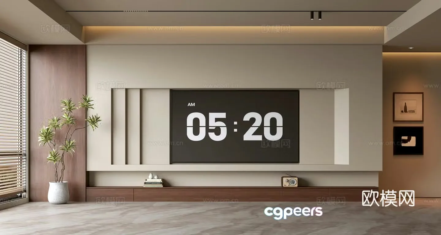 Middle-aged TV background wall 3d model
