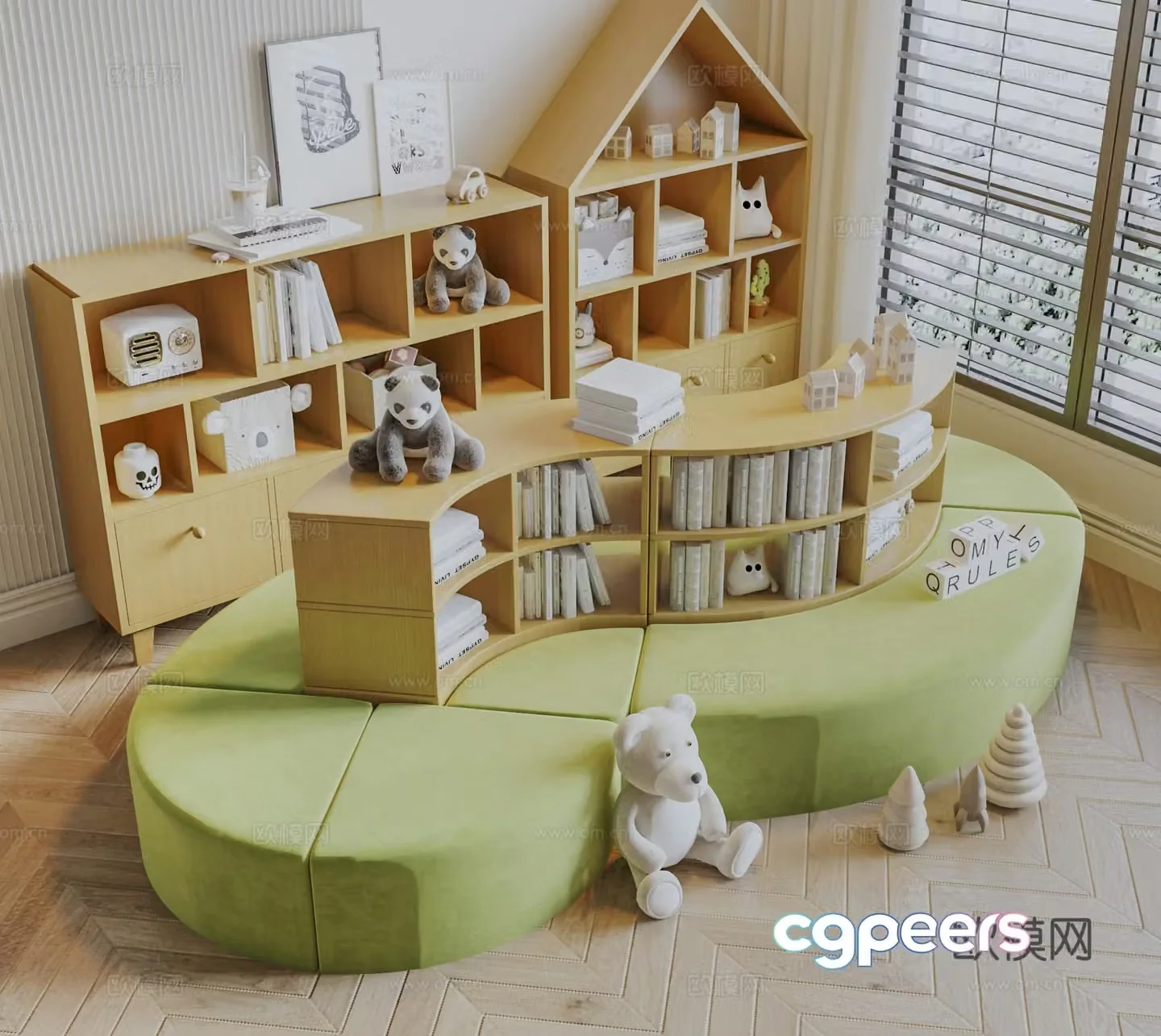 Modern Cream Children’s Bookcase 3D Model