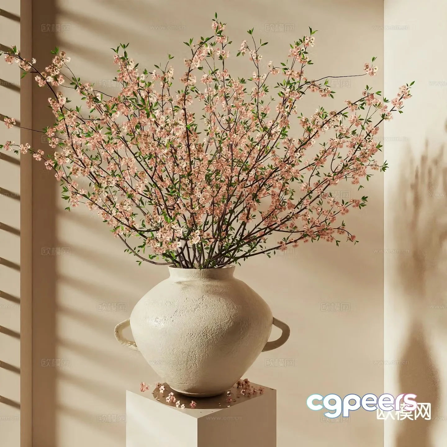 wabi-sabi vase floral arrangement flowers clay pot 3d model