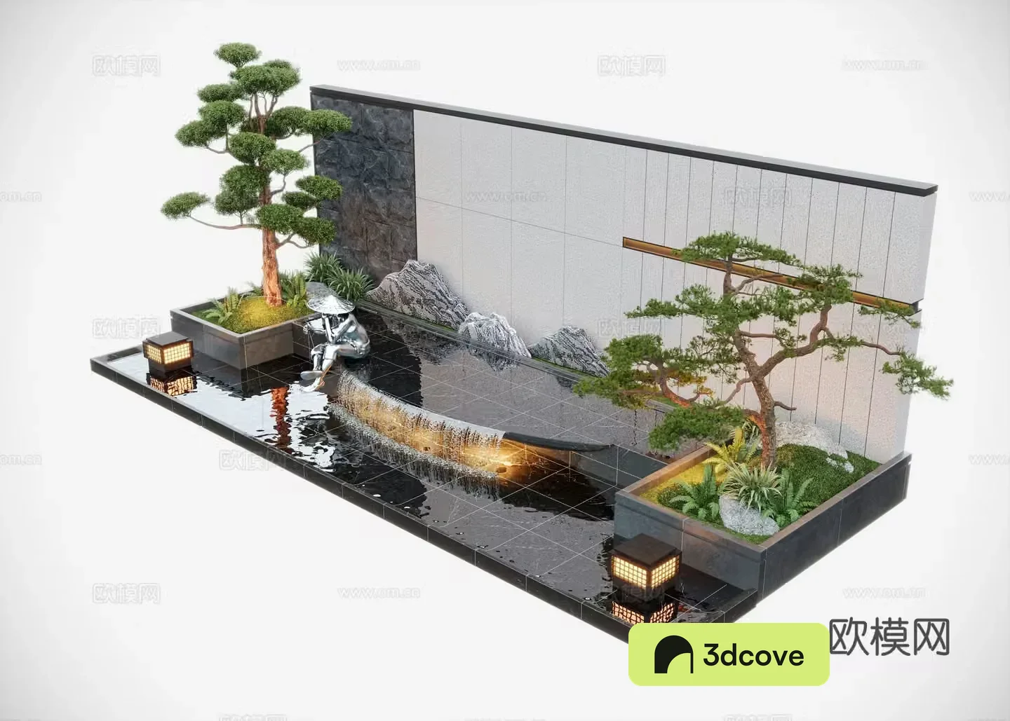 Modern courtyard water view wall Water views stacking water sketches