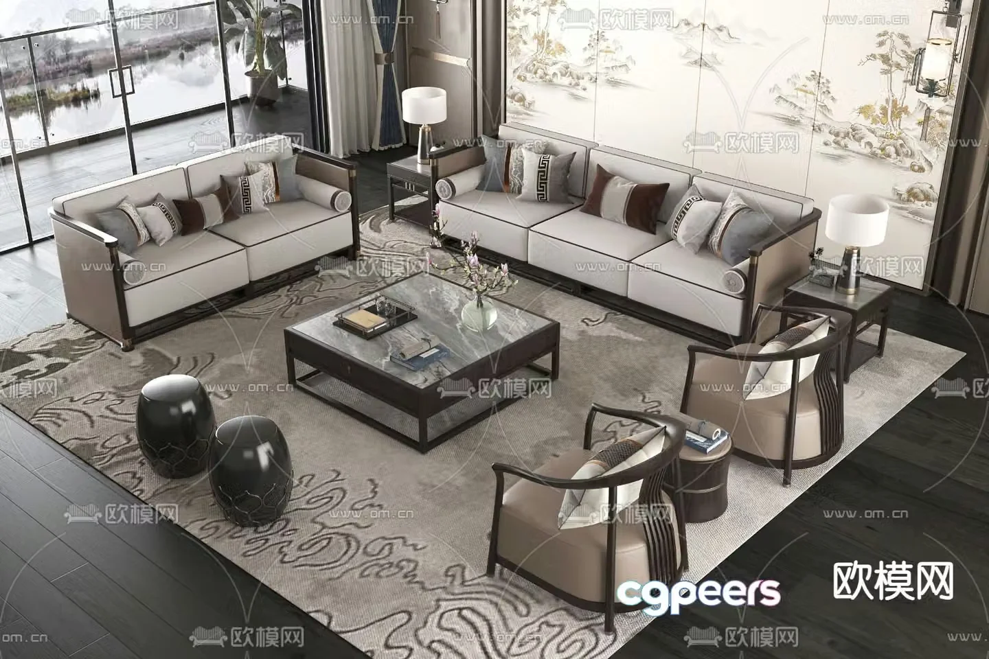 New Chinese style modular sofa 3d model