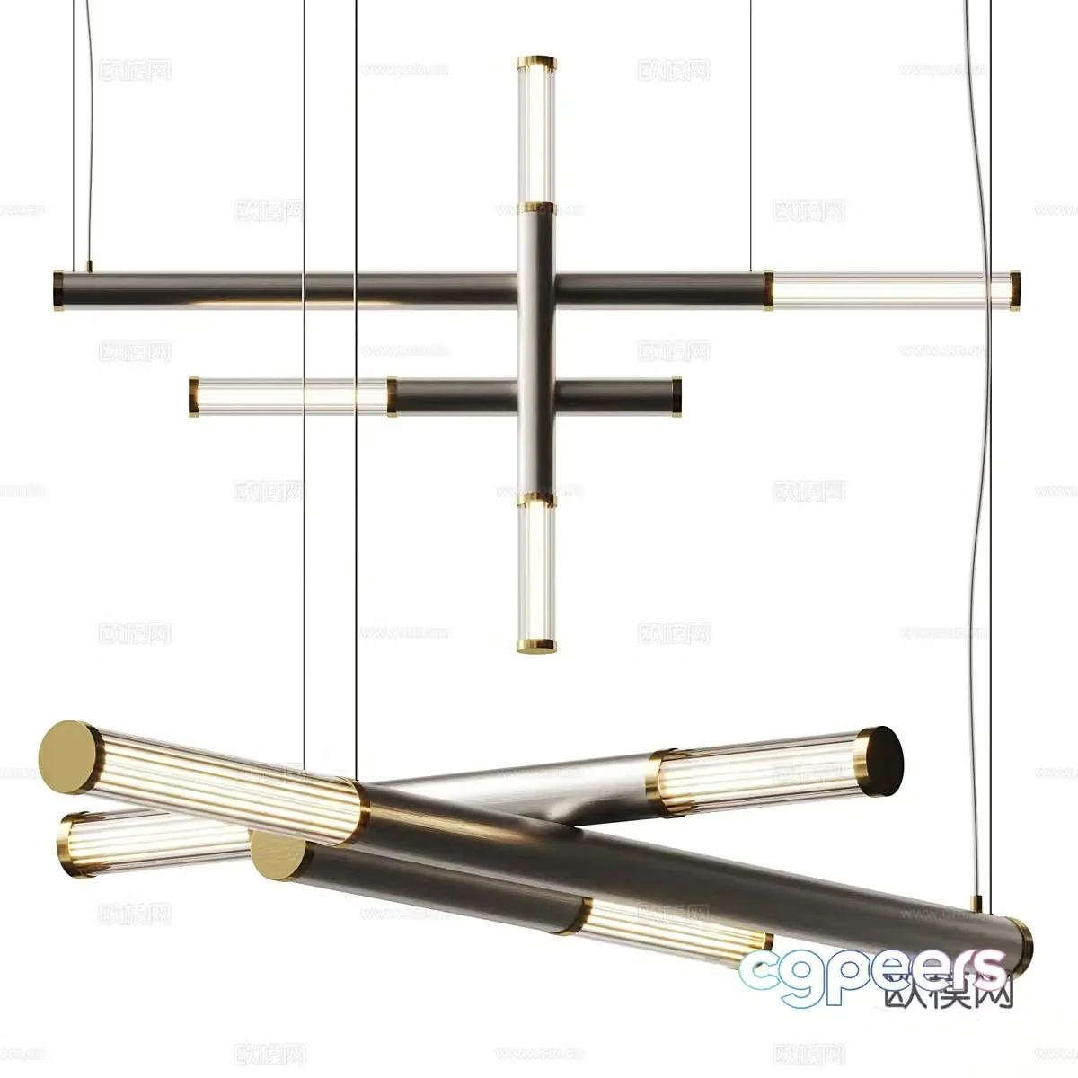 Modern long chandelier 3d model