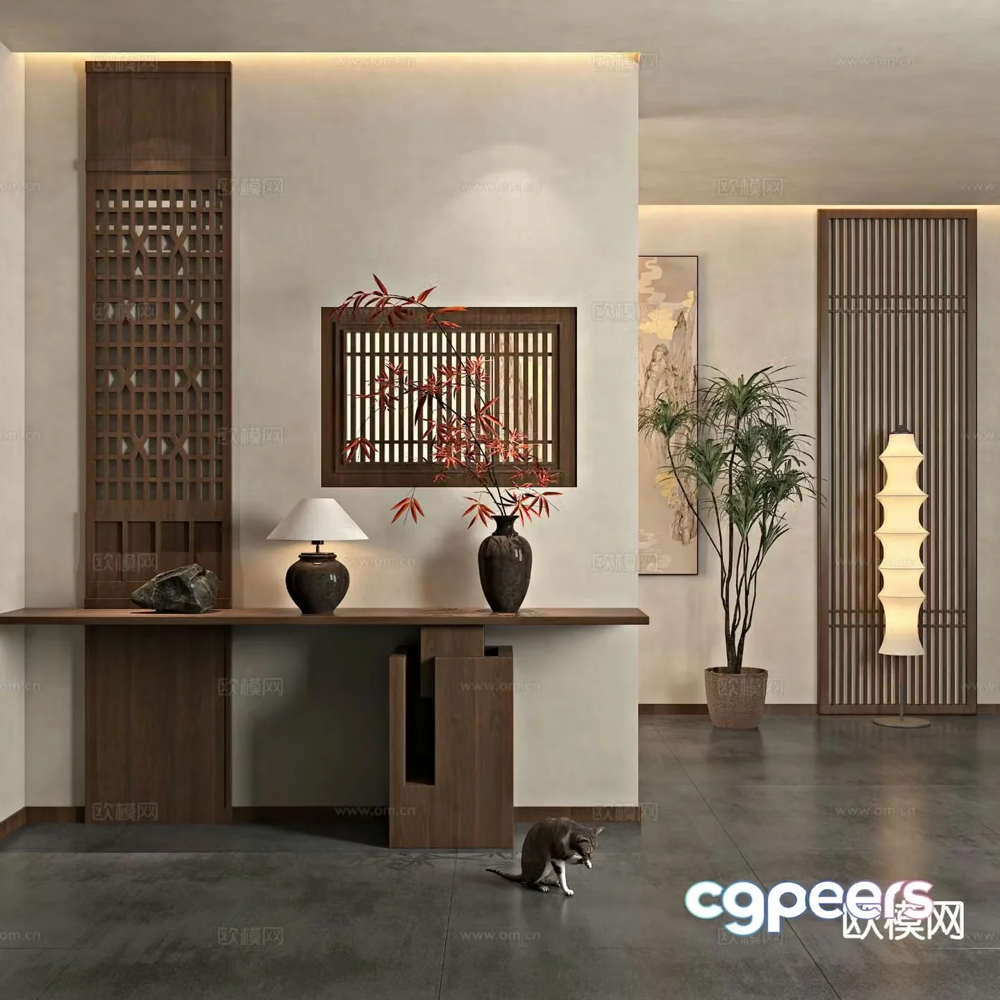 New Chinese style Zen entrance hall 3D model