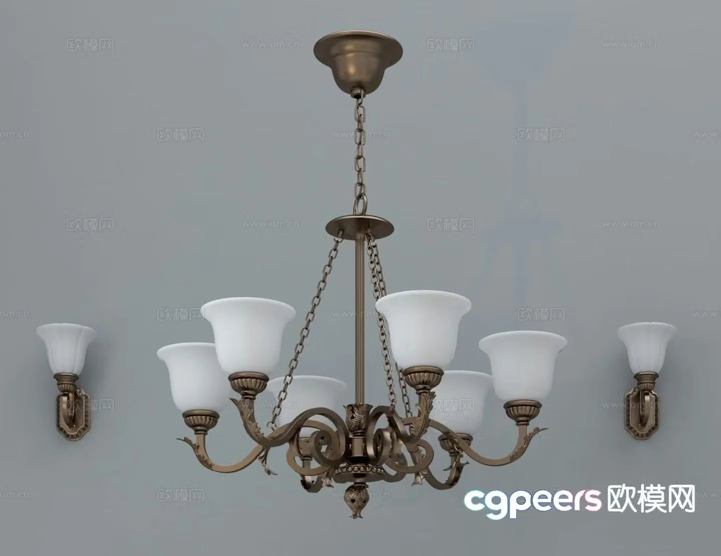 European style multi-head chandelier 3d model