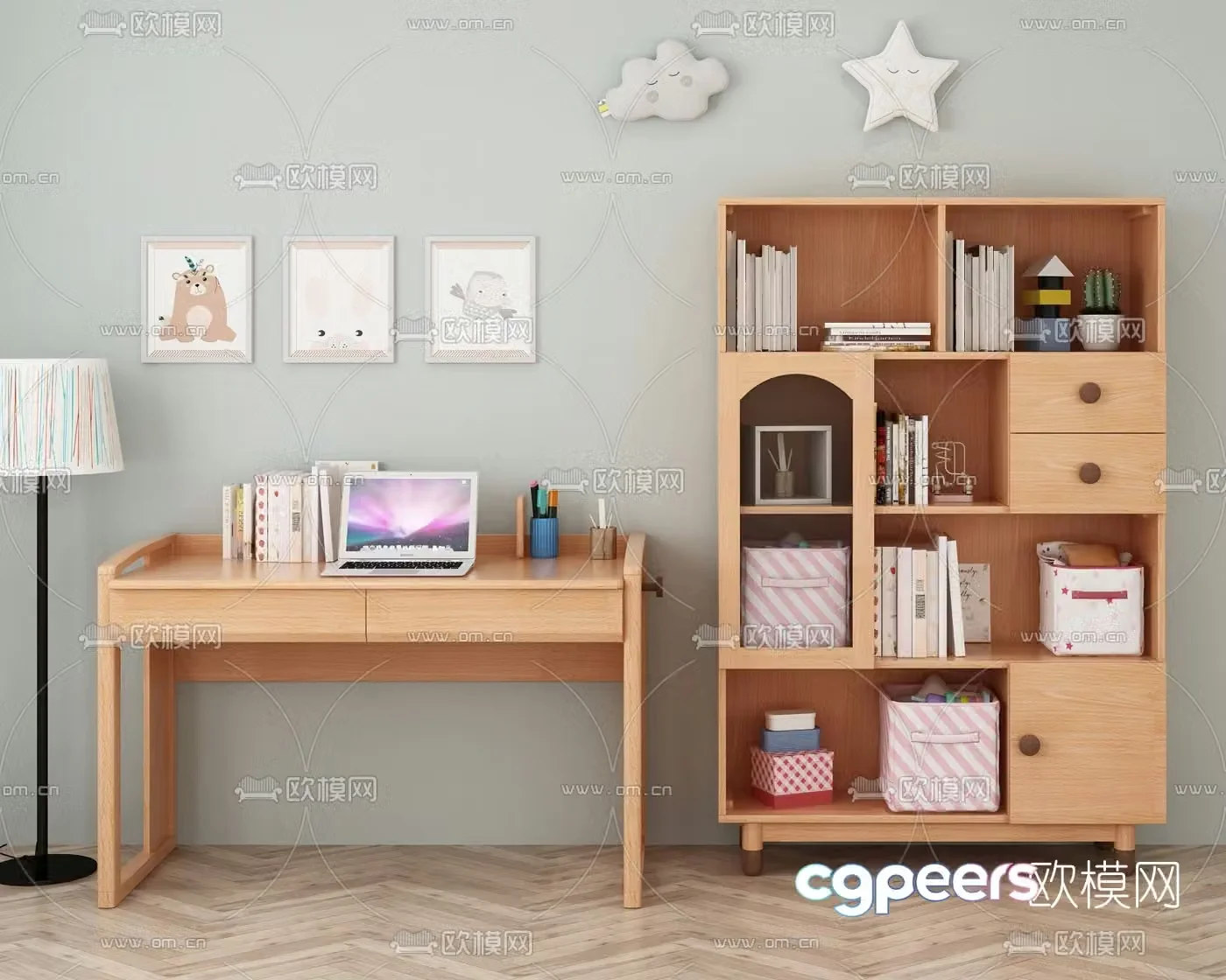Nordic children’s desk bookcase 3d model