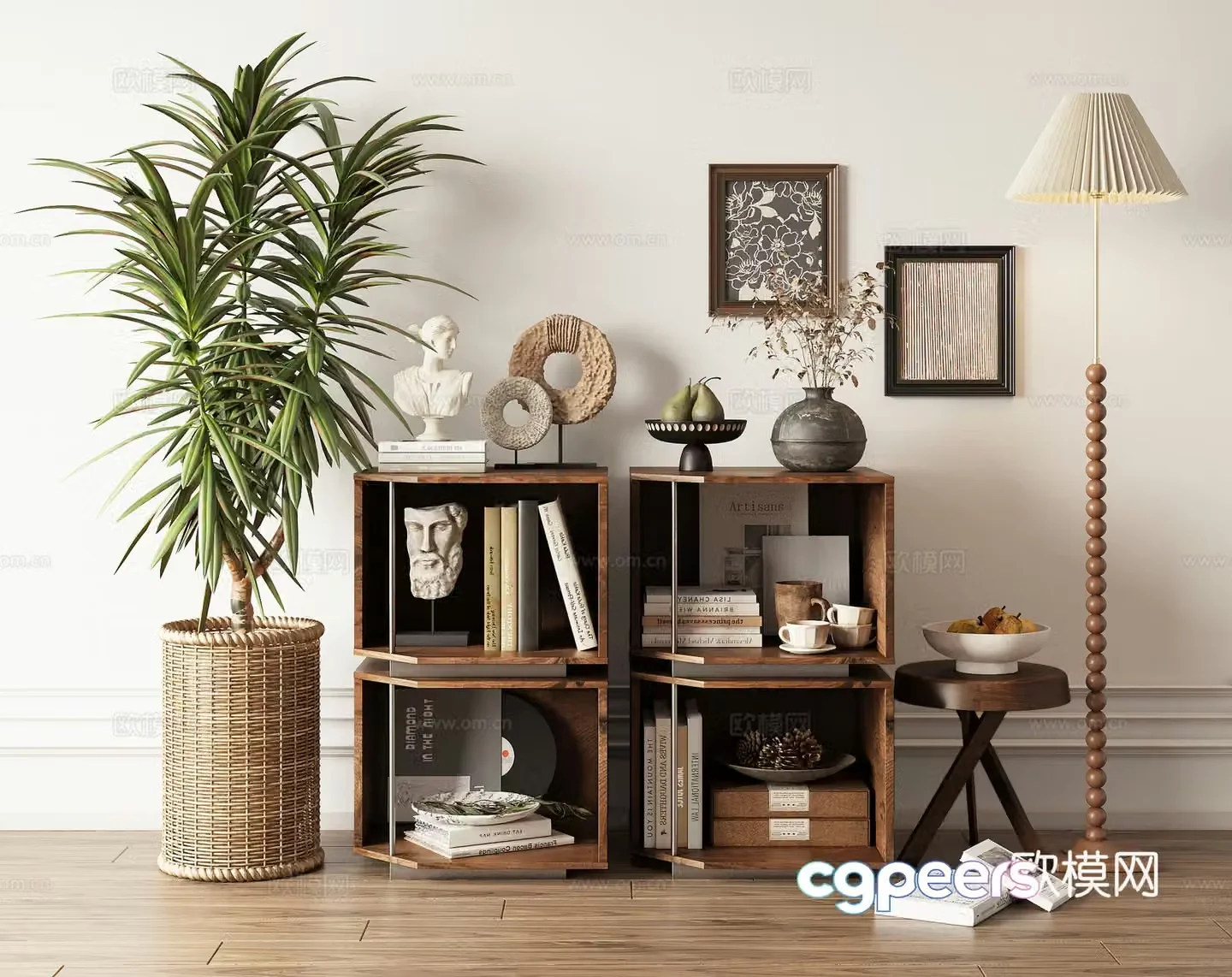 Low cabinet chest of cabinets decorative cabinet desktop ornaments potted plant floor lamp green plant bookcase wine cabinet storage cabinet 3d model