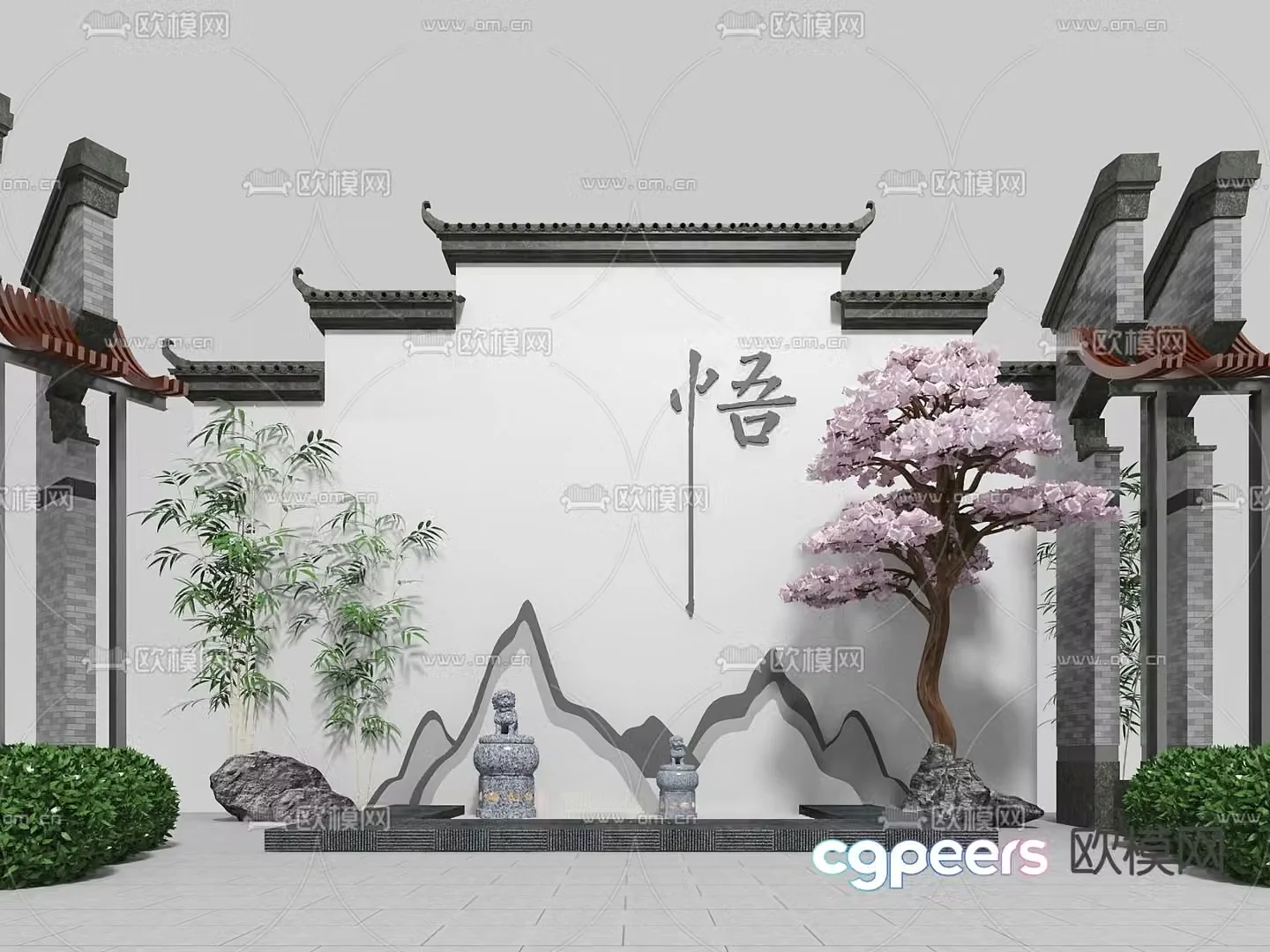 New Chinese style courtyard landscape 3D model