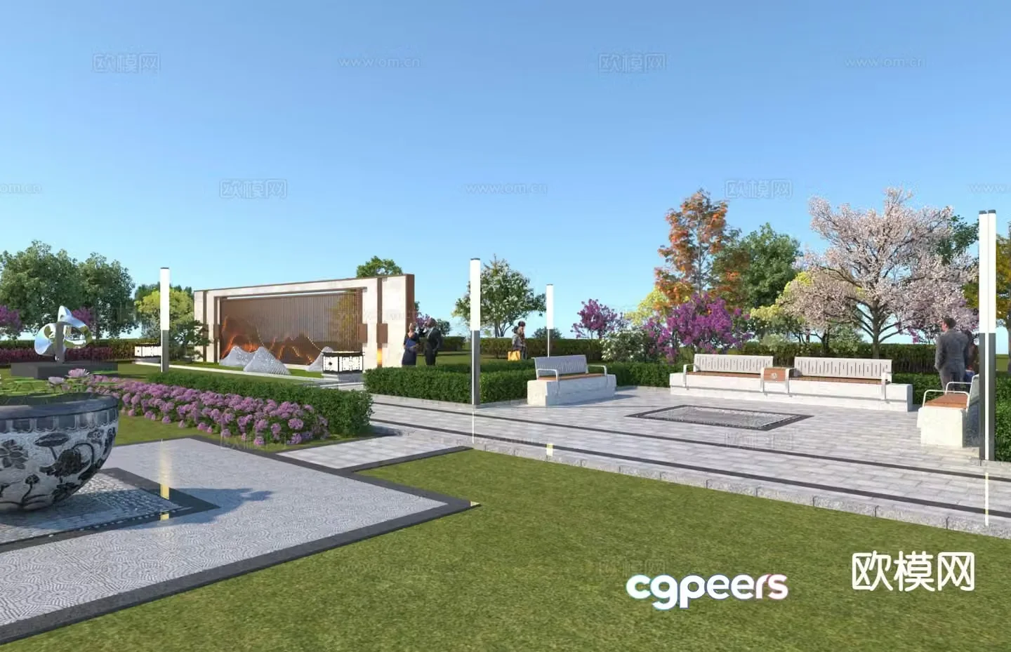 New Chinese style park landscape 3D model