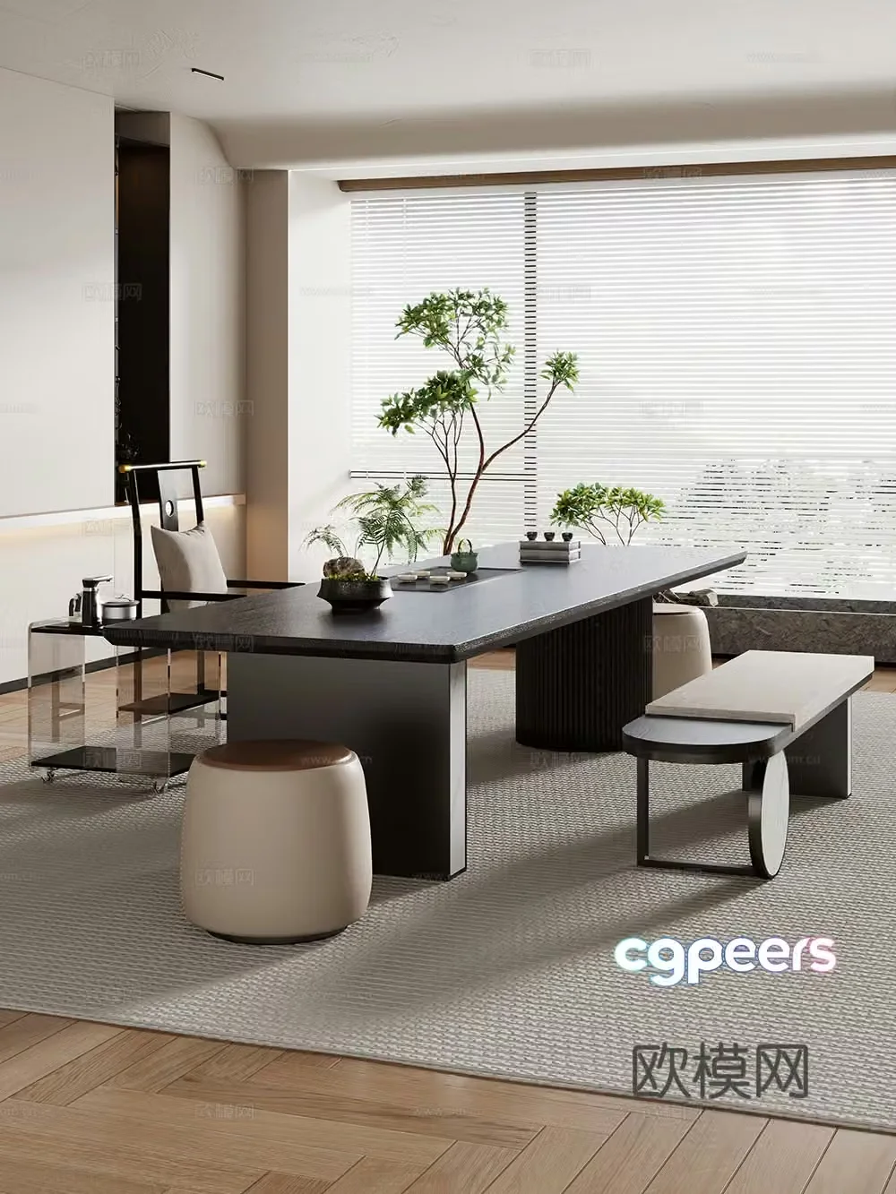 Creamy large plate table tea table and chair combination tea table tea table tea room tea table balcony tea table 3D model