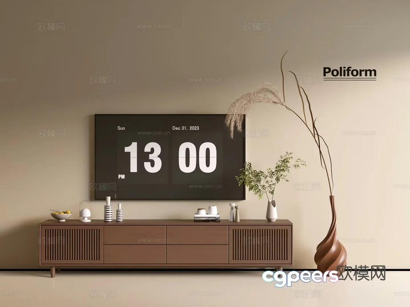 Modern wood grain TV cabinet simple side cabinet chest of drawers low cabinet whole cabinet side cabinet balcony 3D model