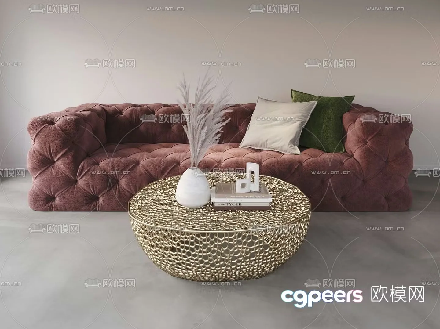 Poliform simple European dark red double sofa 3d model