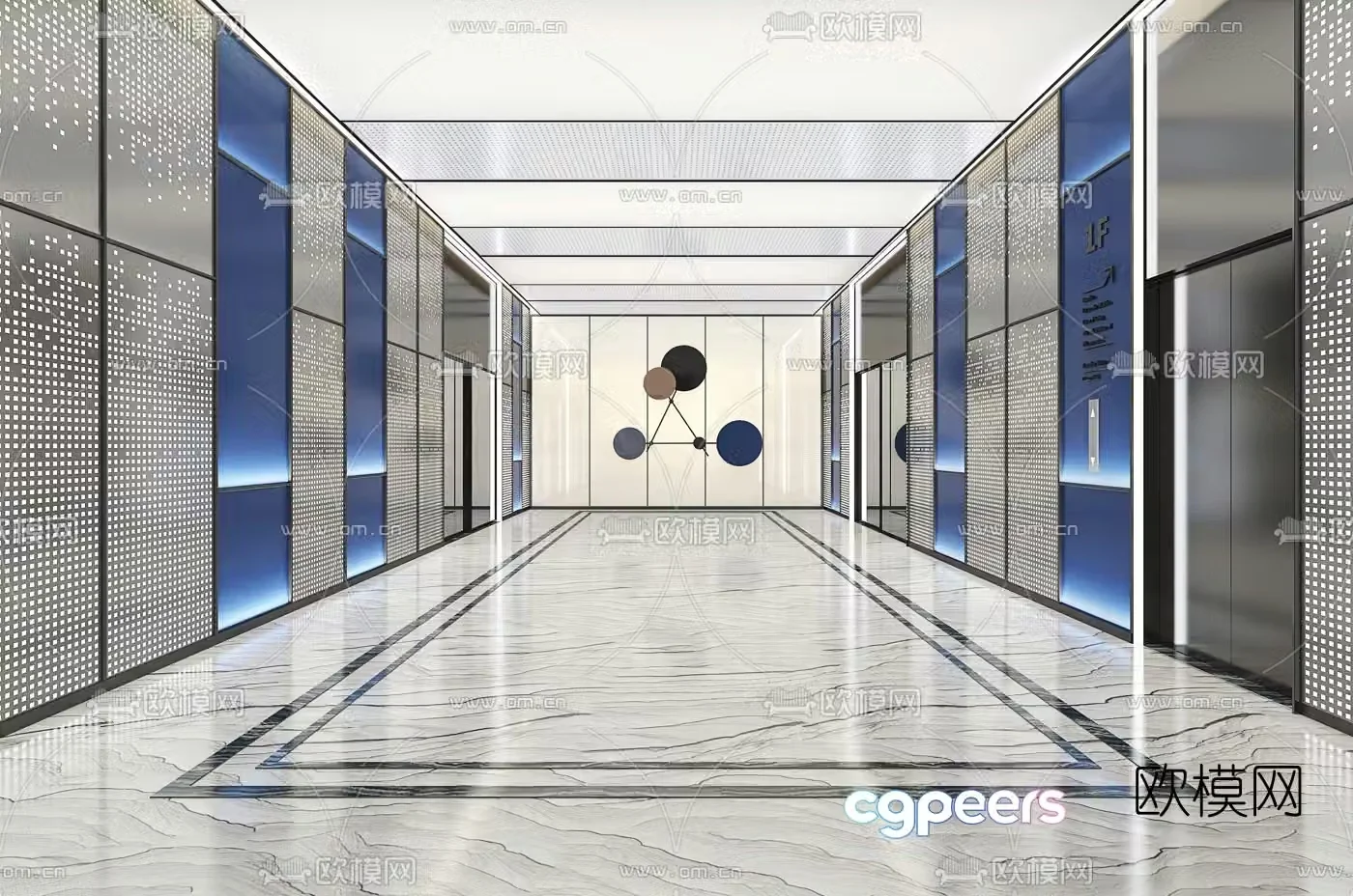 Postmodern hotel elevator hall 3d model
