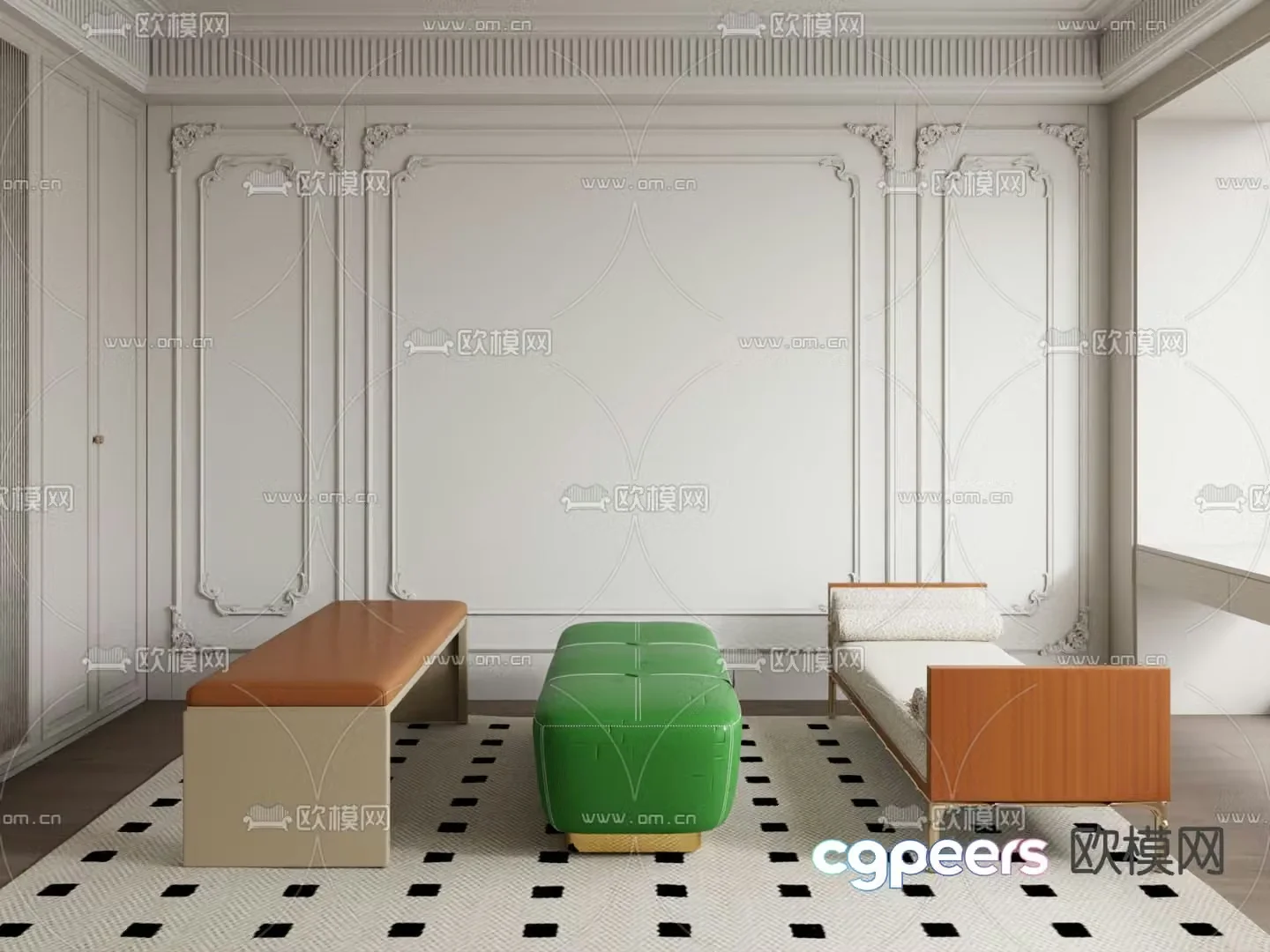 Modern footrest bedside stool sofa stool bench 3d model