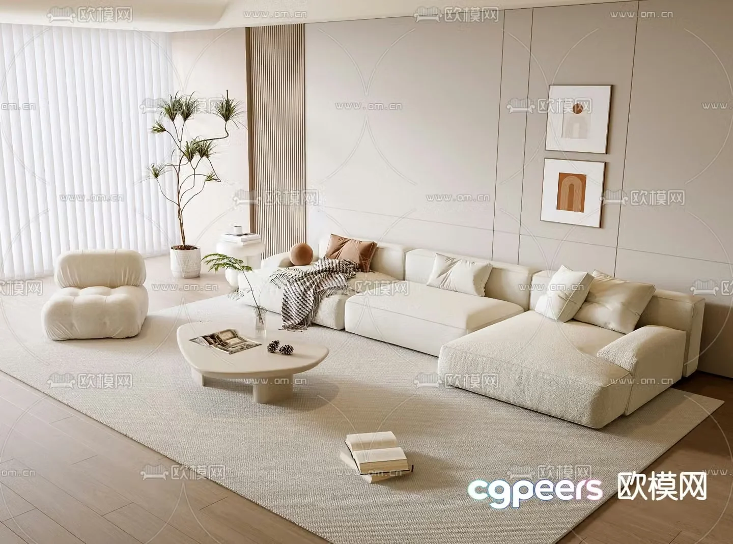 Cream style modular sofa 3d model