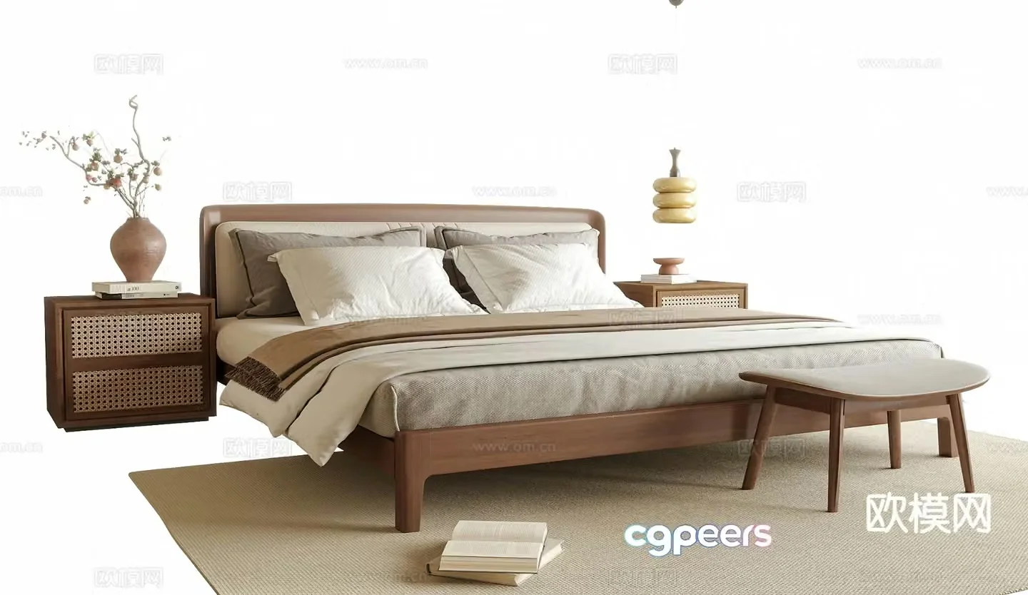 Medieval style double bed 3d model