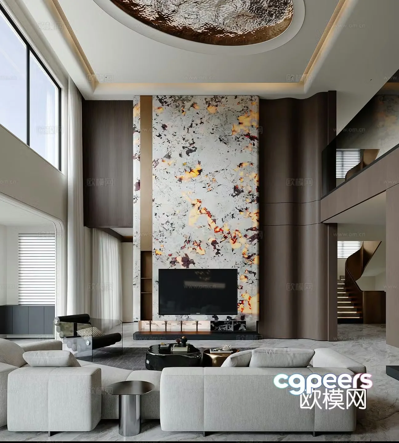 Modern villa living room high ceiling living room 3d model