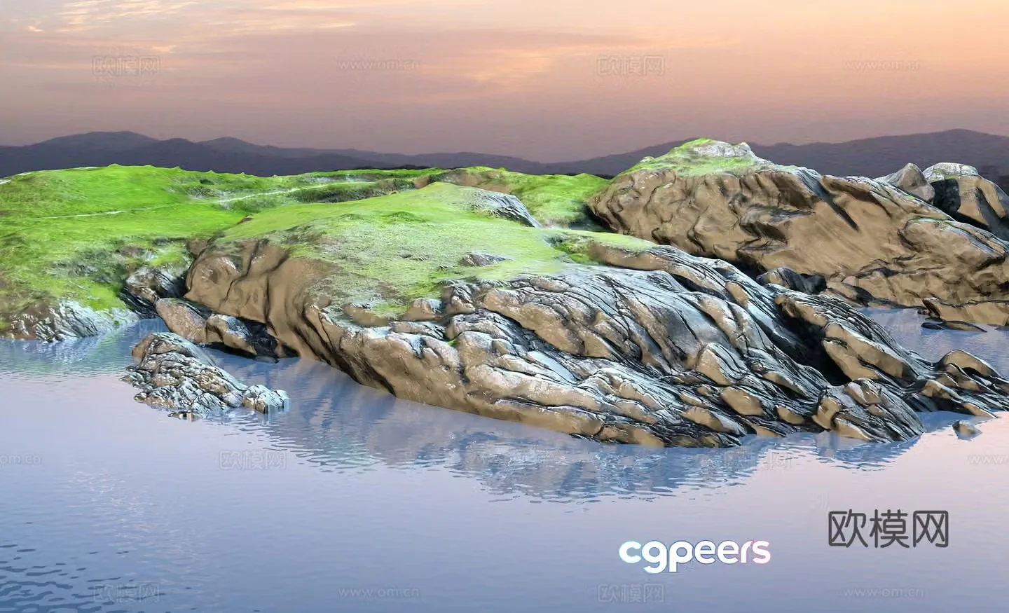 seaside mountain landscape scene 3d model