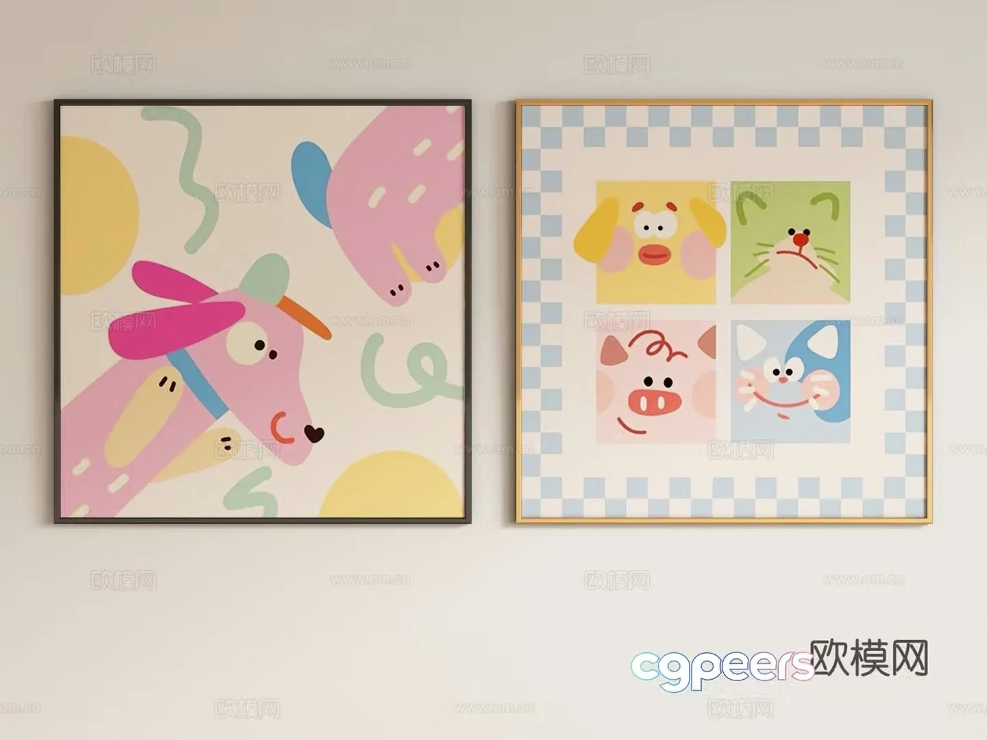 Modern cream style children’s decorative painting hanging painting 3d model