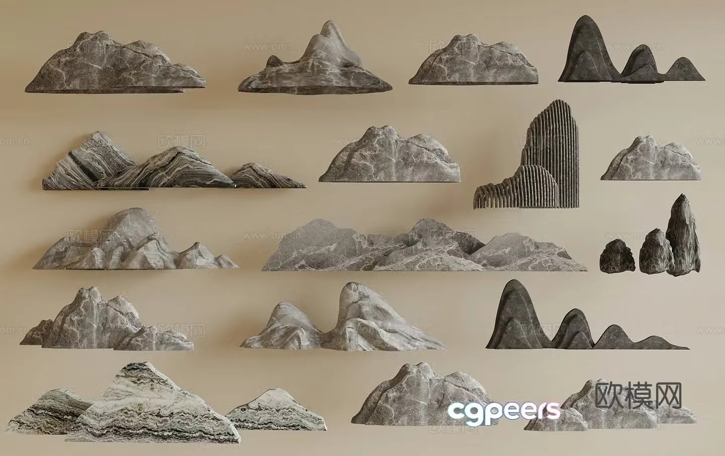 New Chinese-style snow wave stone rockery stone Taishan stone landscape stone 3D model