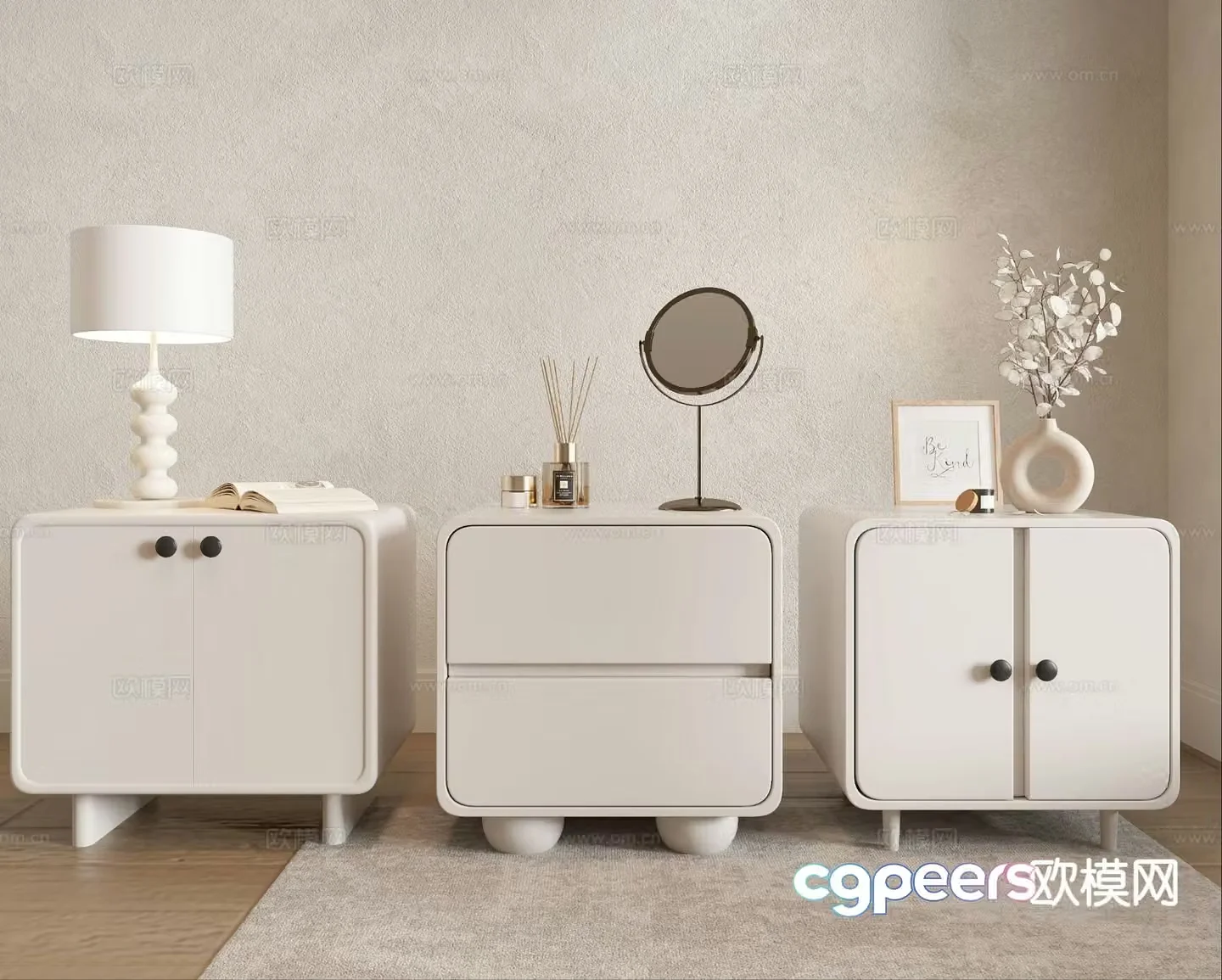 Cream style bedside table 3d model