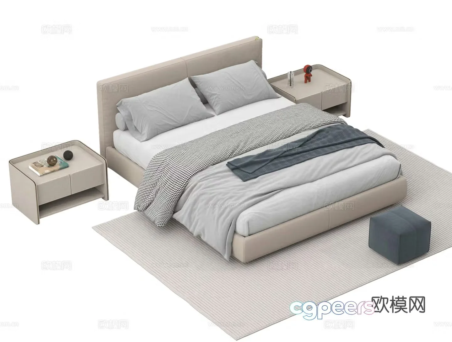 Double bed nightstand 3d model