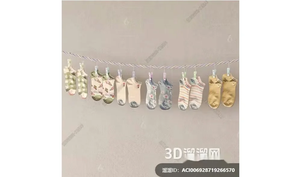 Socks Hanging On A Line 3D Model – 885 – VRAY Render