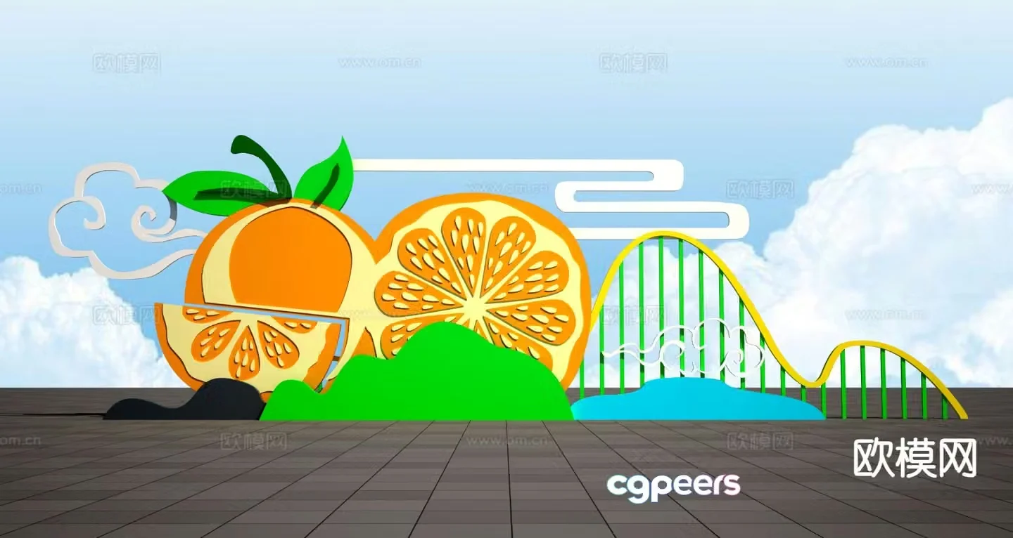 Navel orange display board Rural revitalization navel orange sketch 3D model