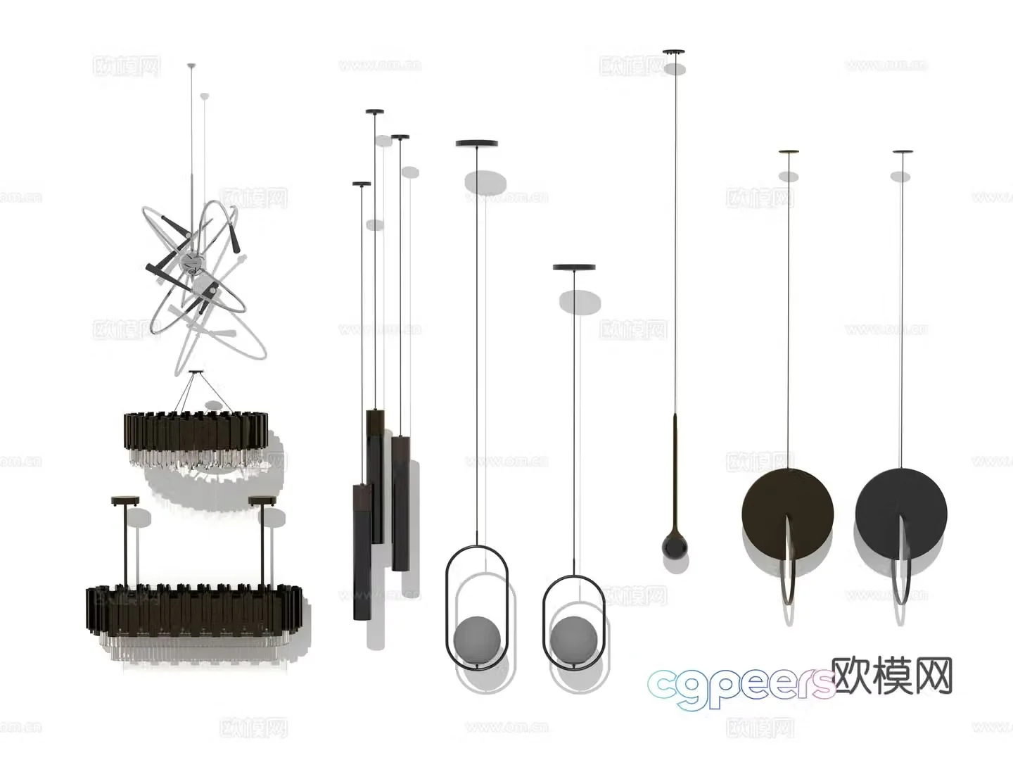 Modern Wasabi Lobby Hotel Living Room Linear Metal Cylinder Special-shaped Chandelier Combination 3D Model