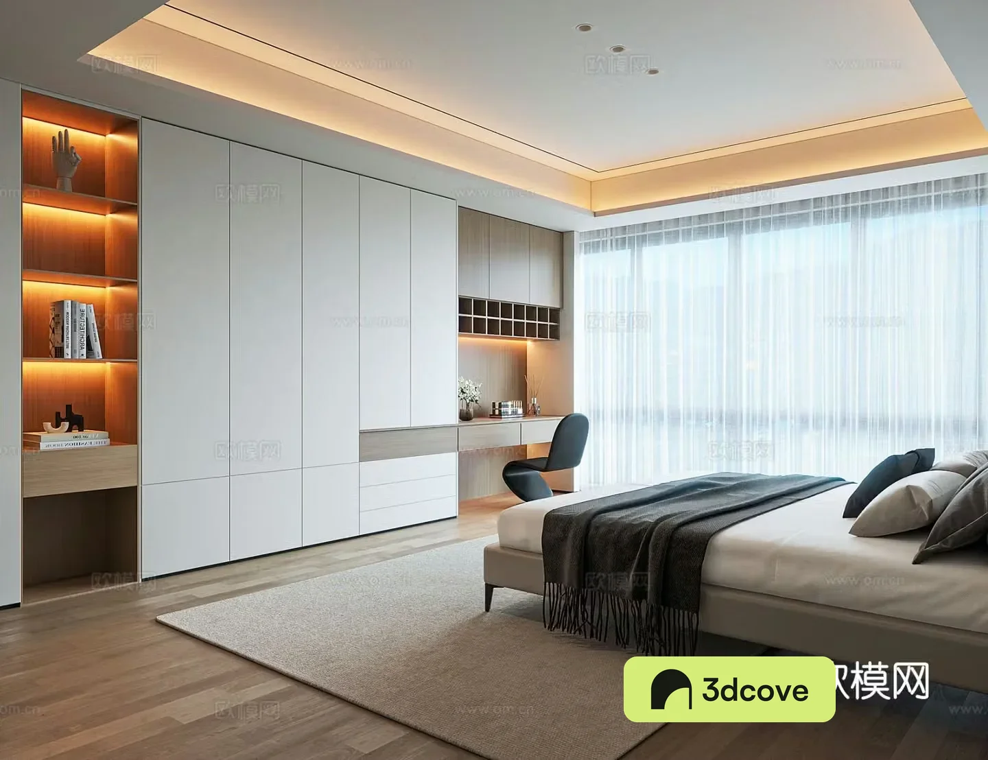 Modern bedroom bedside cabinet dressing table wardrobe integrated