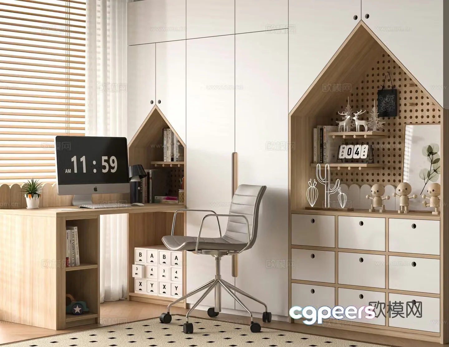 Modern children’s desk bookcase 3d model