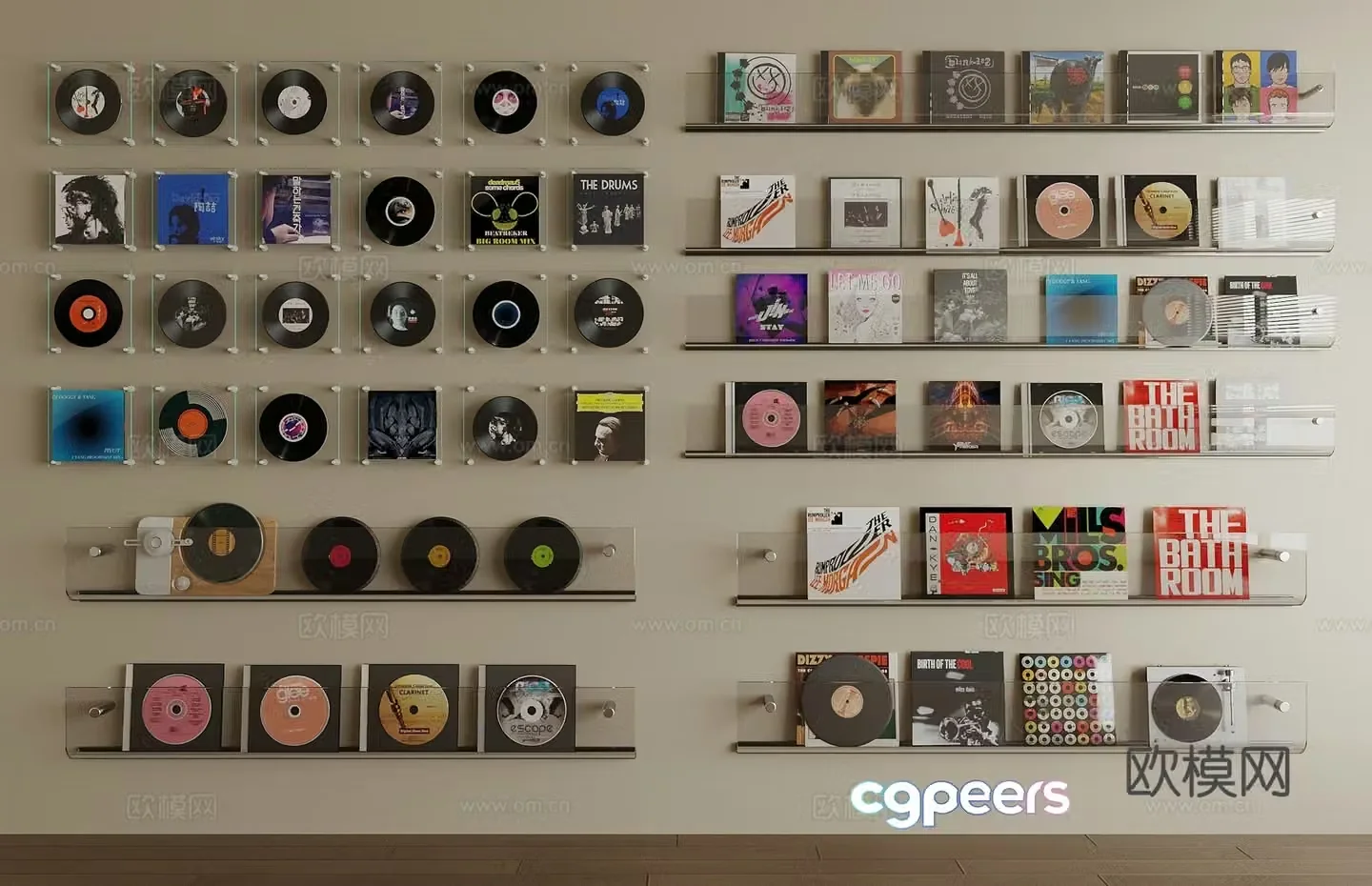 Modern record ornament combination Record ornament Vinyl record CD disc disc wall decoration 3d model