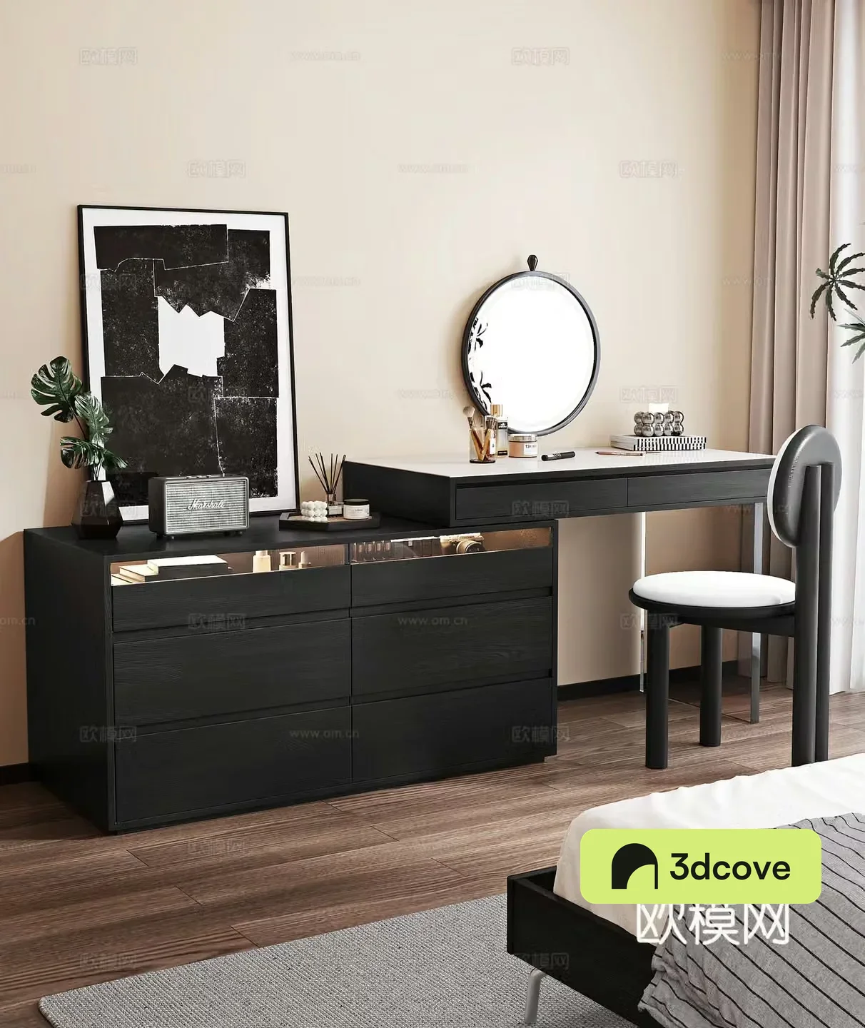 Medium style dressing table green plants decorative paintings ornaments medieval style chairs 3D model