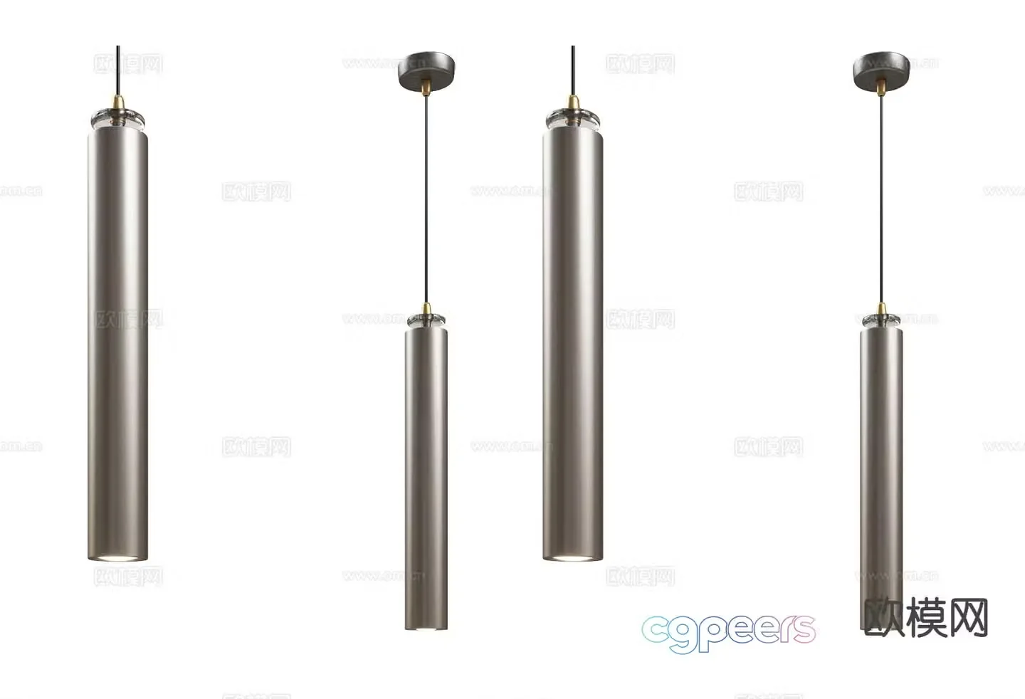 Stainless steel cylindrical chandelier minimalist long chandelier 3d model