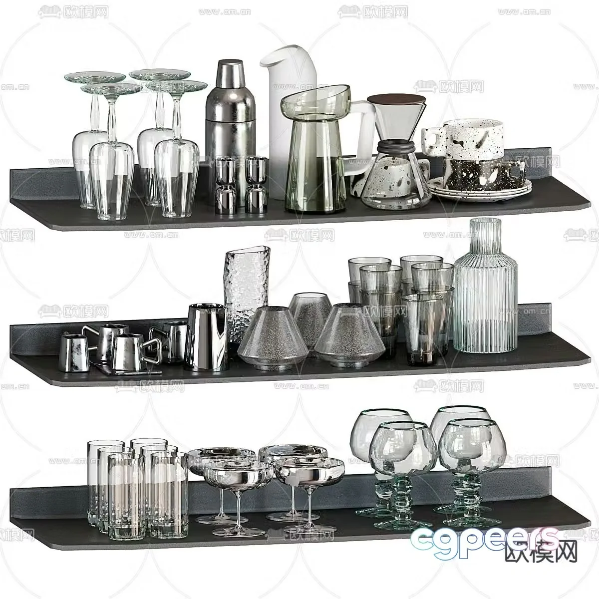 Glass cup utensils tea set 3d model