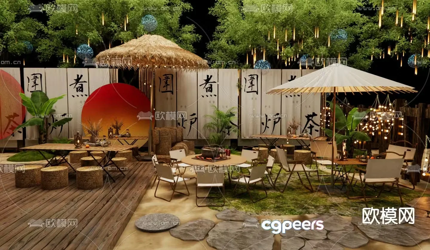 Outdoor tables and chairs camping tables and chairs making tea by the fire 3D model
