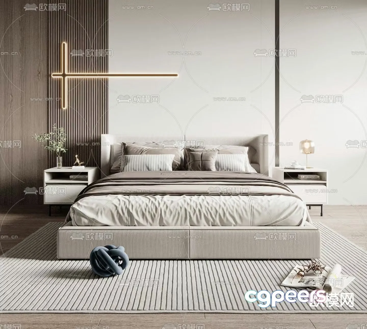Minotti fabric double bed 3d model
