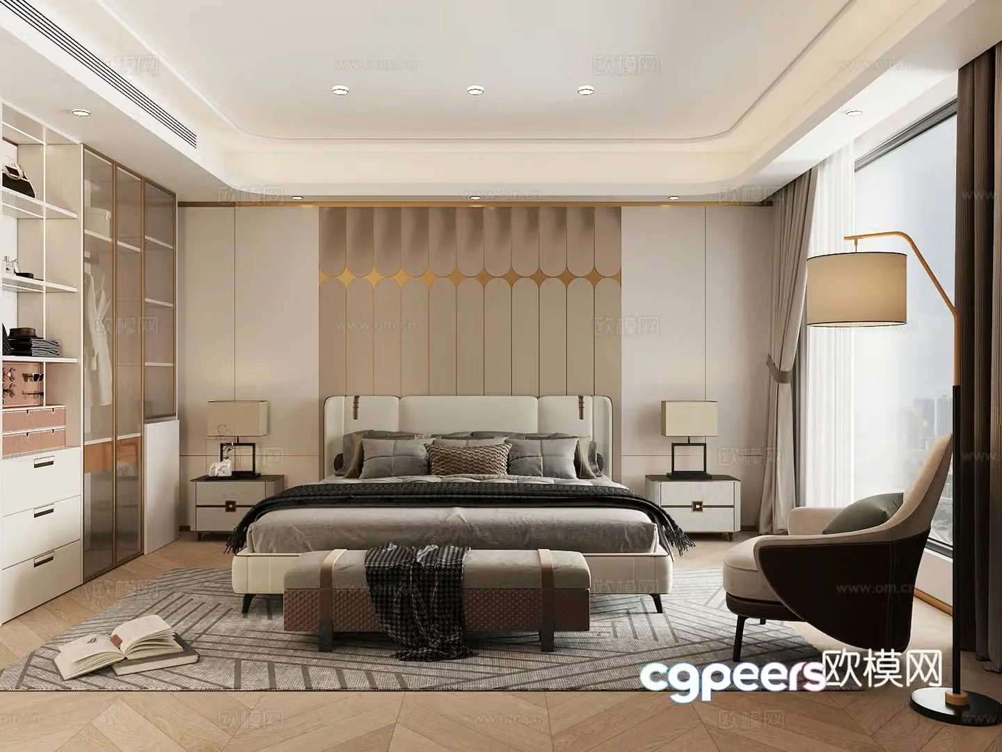 Modern light luxury home bedroom premium gray bedroom master bedroom second bedroom elderly room double bed wardrobe 3d model