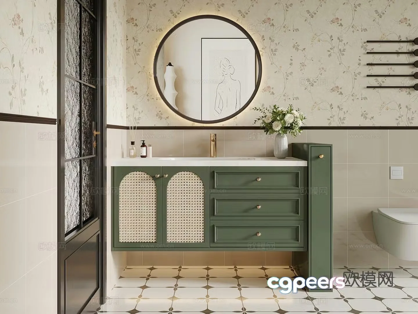 Bathroom cabinet French creamy bathroom cabinet 3d model