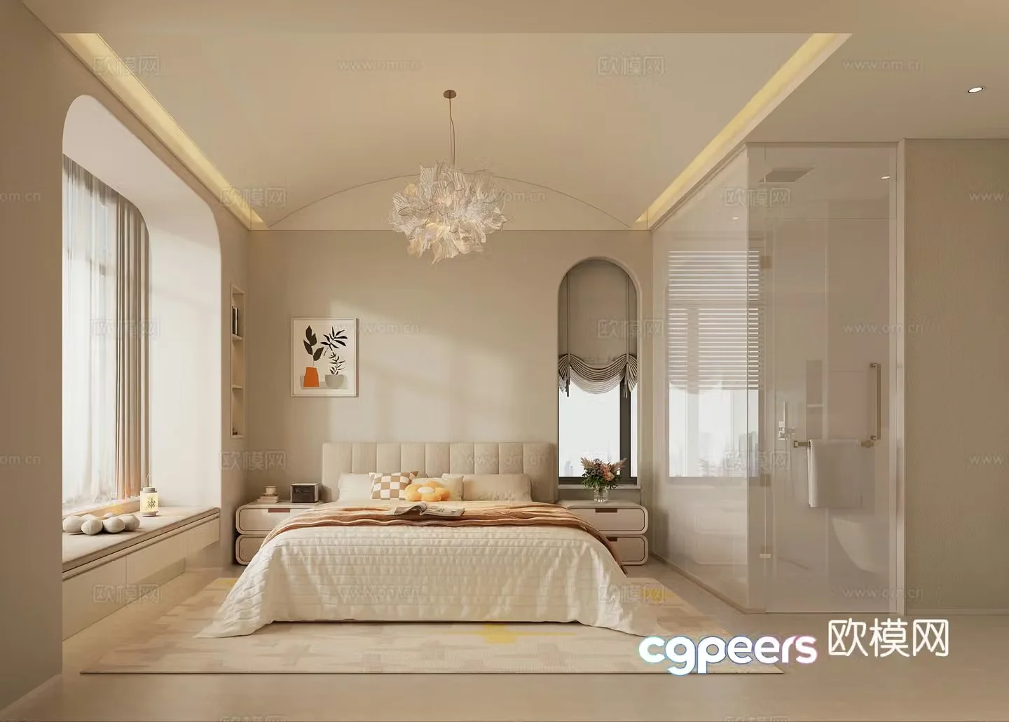 Creamy Bedroom Cloakroom 3d Model