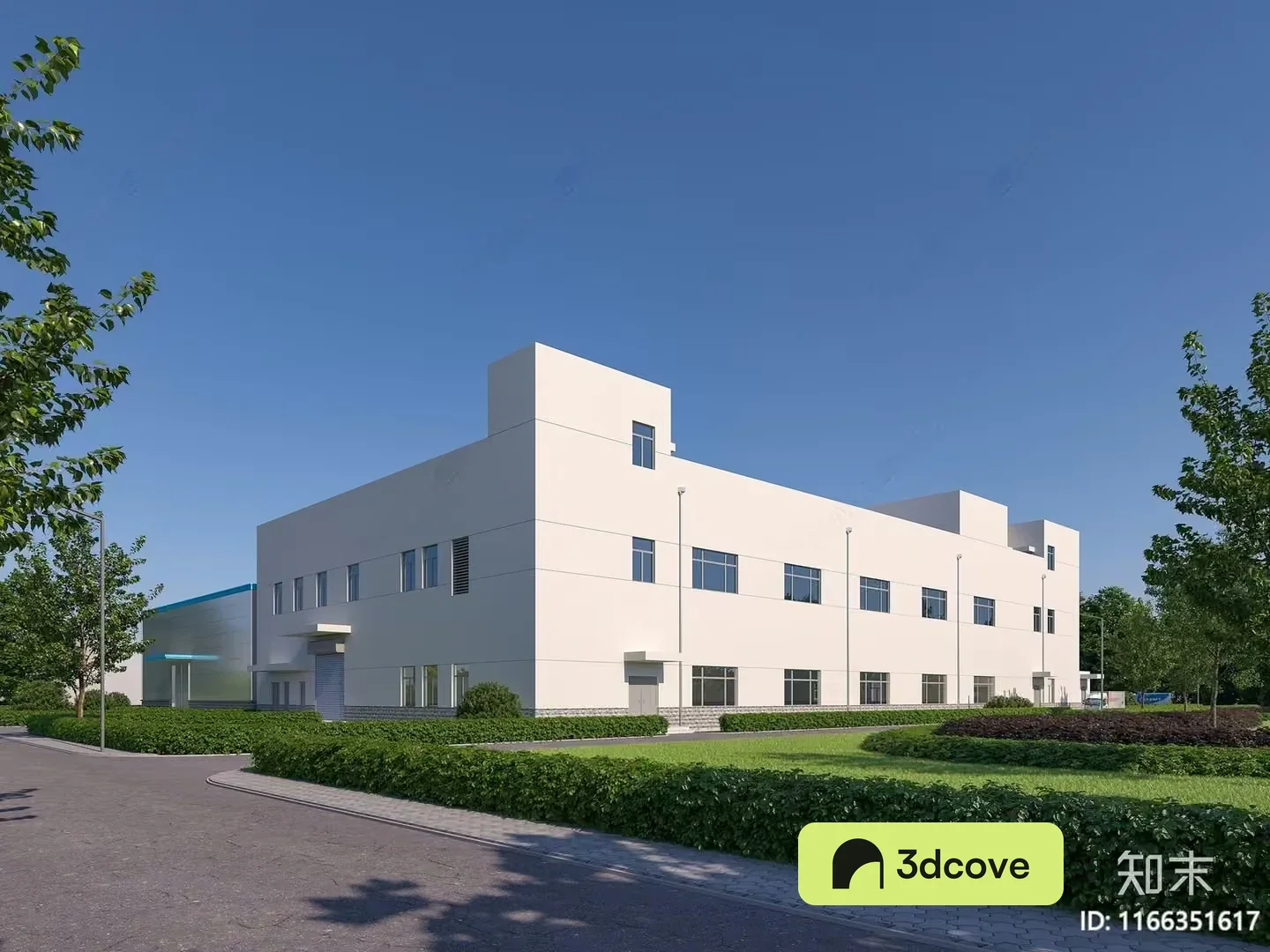 A White Building With A Blue Roof