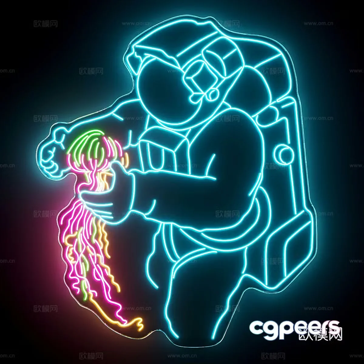 Modern astronaut neon light 3d model