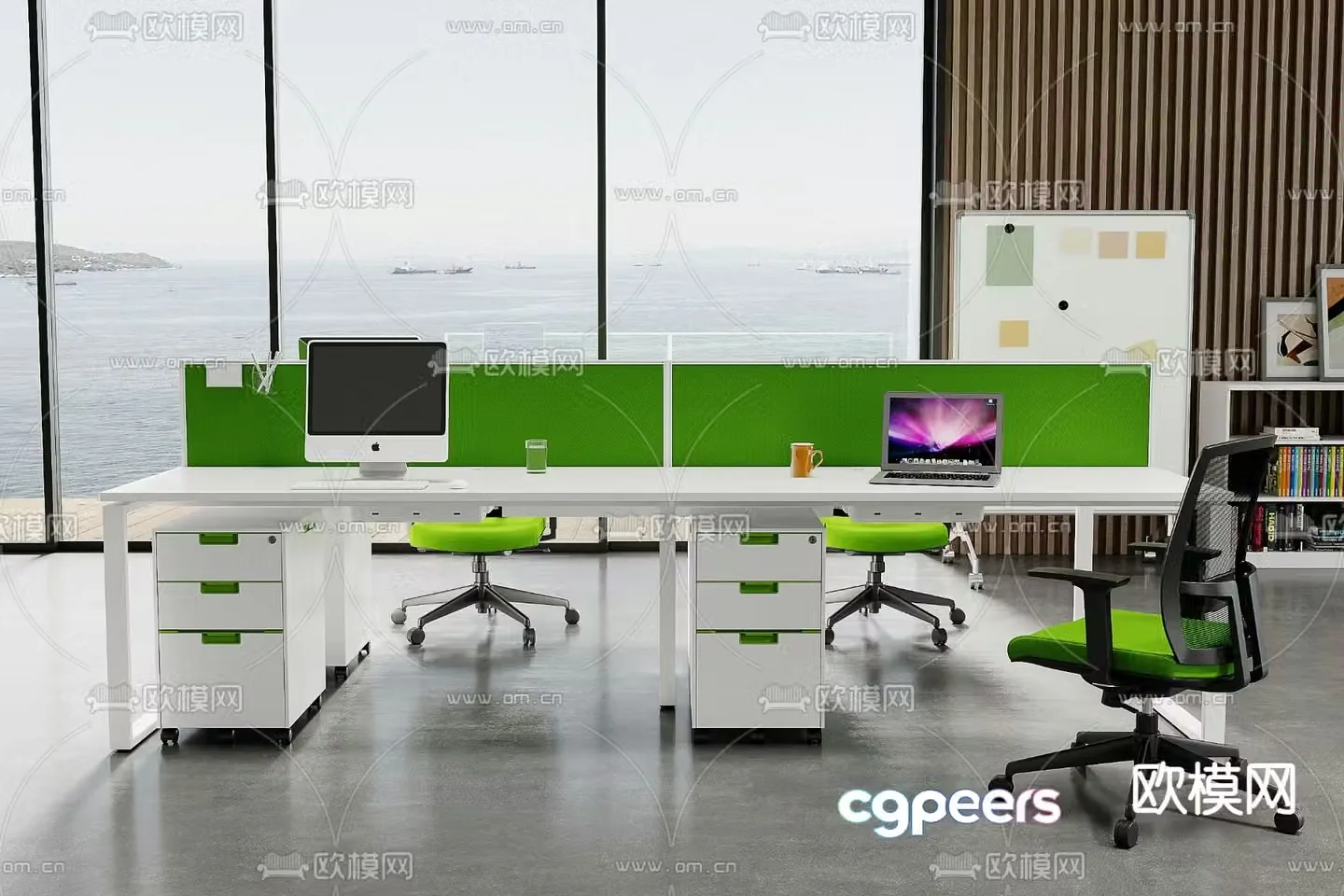 Office desk and chair work station position card position 3d model