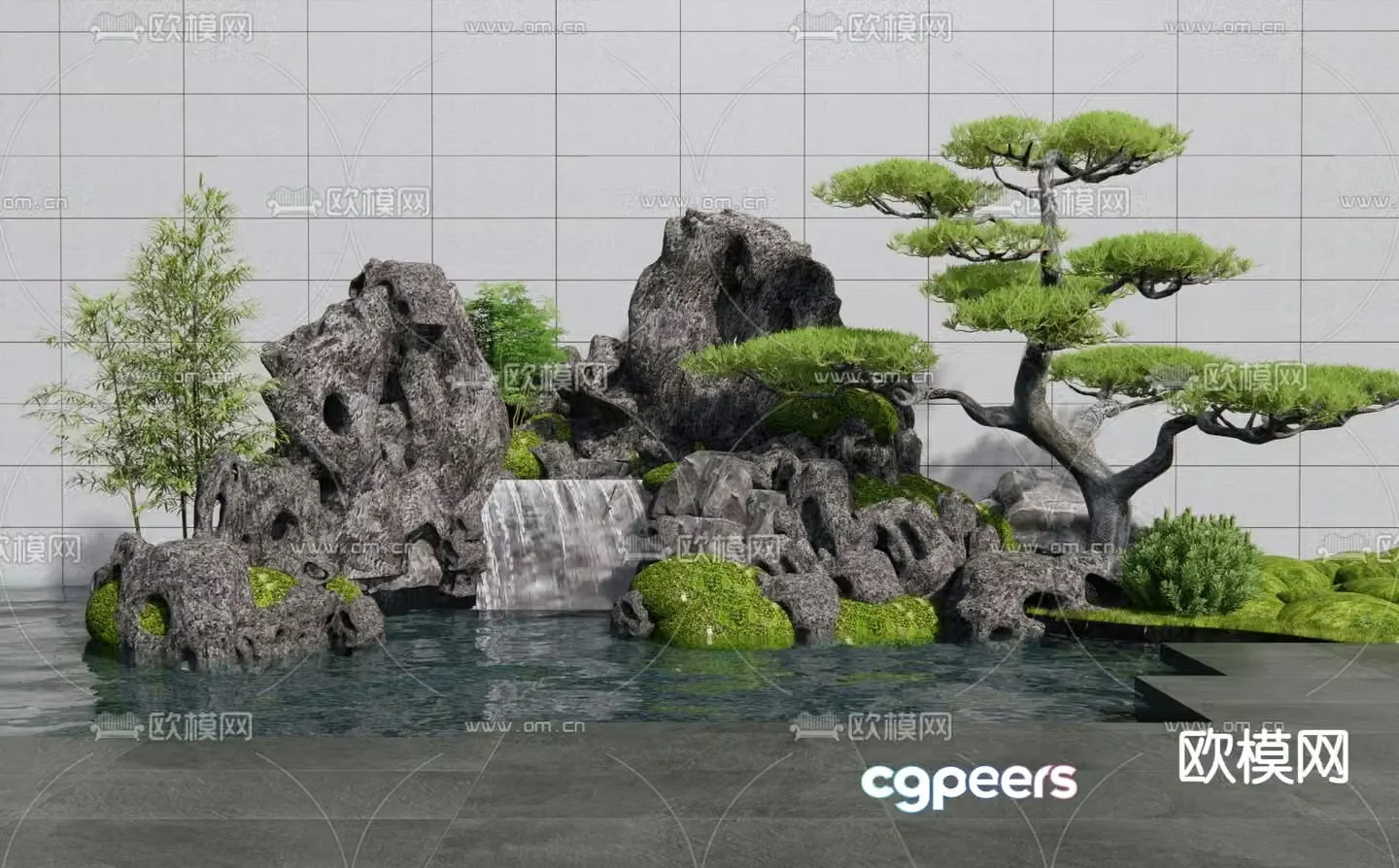 Rockery waterscape falling water landscape 3d model