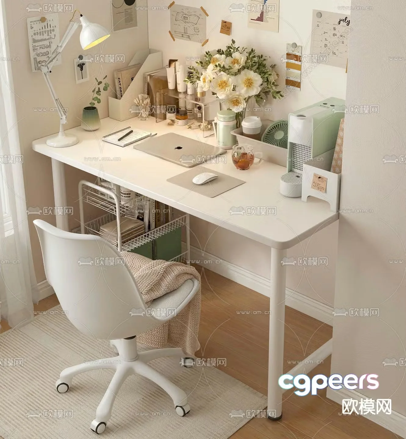 Nordic desk chair study table 3d model