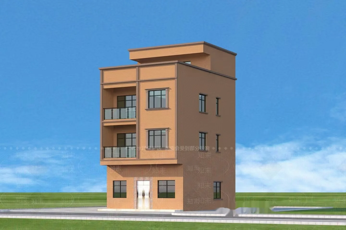 A 3-Story Apartment Building With Balconies 3D Model – 11514 – VRAY Render