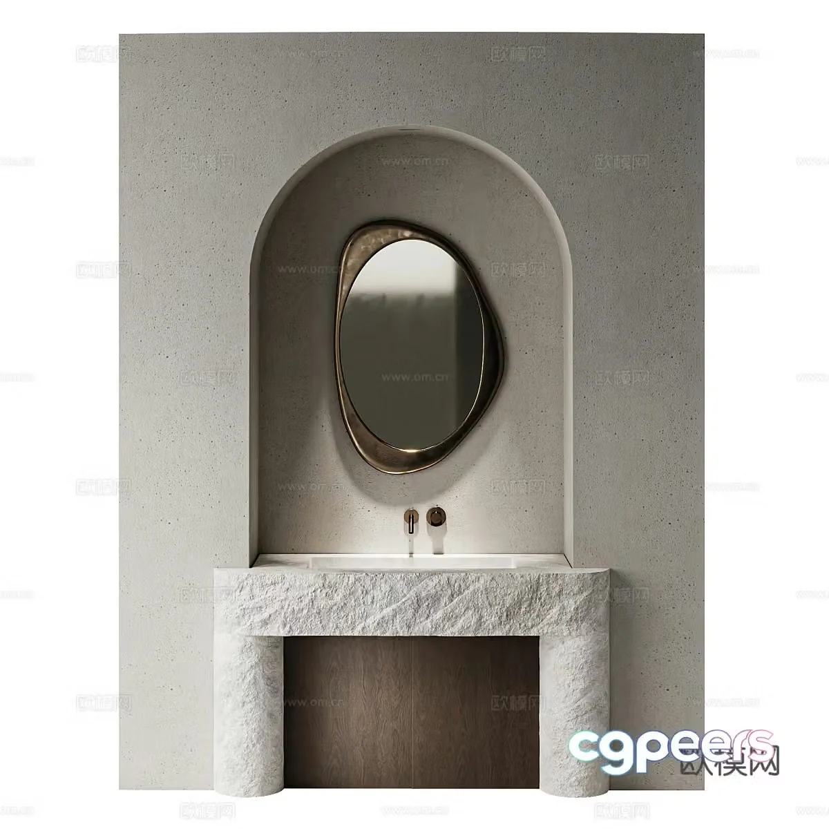 New Chinese style Wasabi Natural Stone Bathroom Cabinet 3D Model
