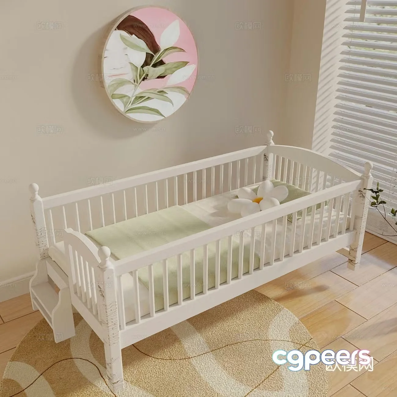 Modern Creamy Crib Crib 3d Model